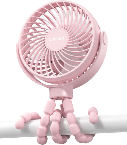 Clip on Stroller Fan, Rechargeable Long-Lasting Power Wind Fan, Pink