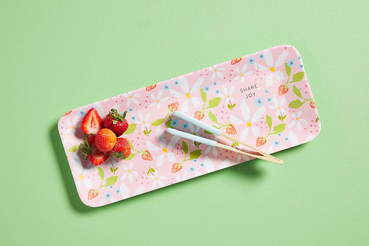 Berry Floral Melamine Set, tray 6" x 15" | tongs 7", Pink