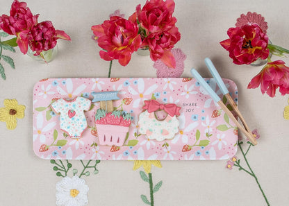 Berry Floral Melamine Set, tray 6" x 15" | tongs 7", Pink