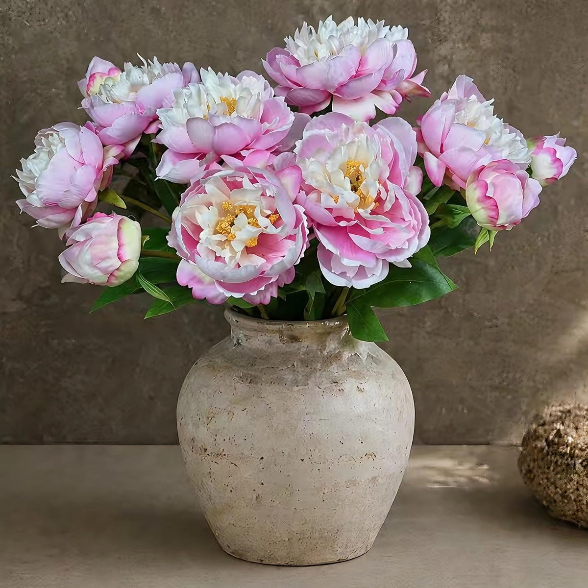 4 Pcs Silk Peonies Artificial Flowers Bulk Faux Peony Bouquet Fake Flower for Wedding Bridal Shower Centerpieces DIY Floral Arrangements Home Party Decorations (Peach Red)