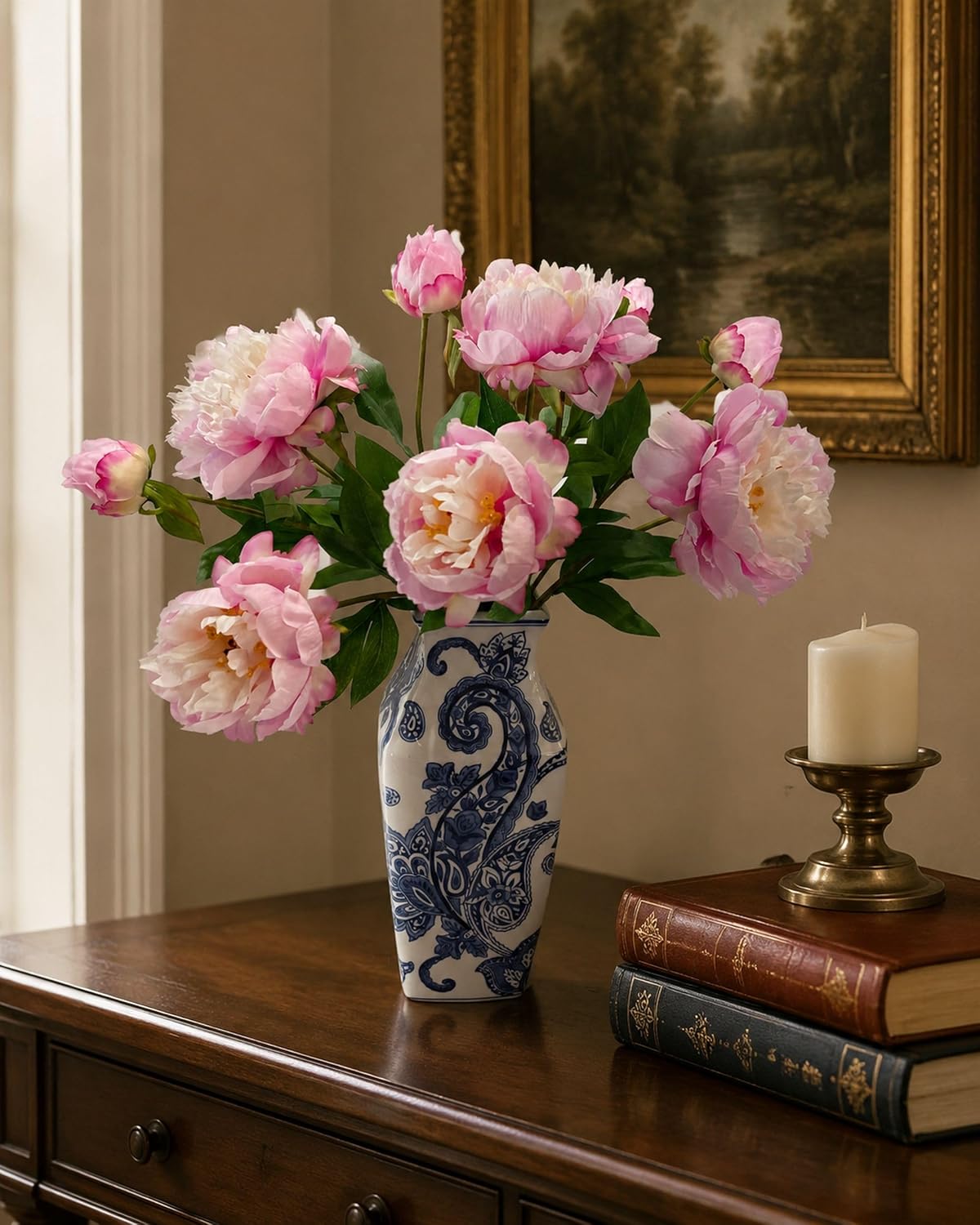 4 Pcs Silk Peonies Artificial Flowers Bulk Faux Peony Bouquet Fake Flower for Wedding Bridal Shower Centerpieces DIY Floral Arrangements Home Party Decorations (Peach Red)