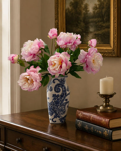 4 Pcs Silk Peonies Artificial Flowers Bulk Faux Peony Bouquet Fake Flower for Wedding Bridal Shower Centerpieces DIY Floral Arrangements Home Party Decorations (Peach Red)