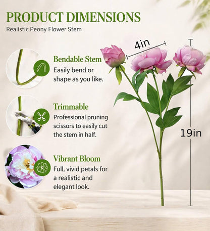 4 Pcs Silk Peonies Artificial Flowers Bulk Faux Peony Bouquet Fake Flower for Wedding Bridal Shower Centerpieces DIY Floral Arrangements Home Party Decorations (Peach Red)