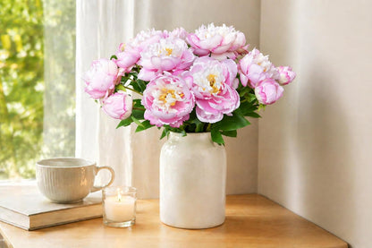 4 Pcs Silk Peonies Artificial Flowers Bulk Faux Peony Bouquet Fake Flower for Wedding Bridal Shower Centerpieces DIY Floral Arrangements Home Party Decorations (Peach Red)