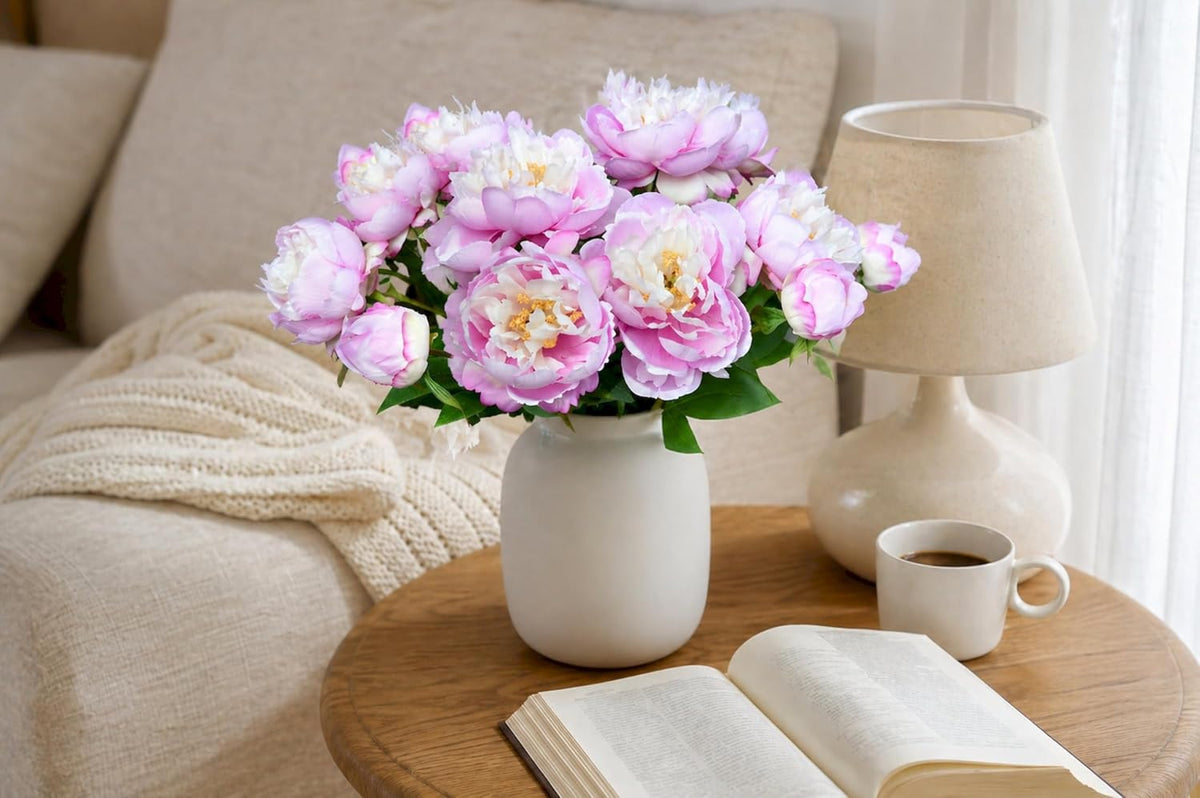 4 Pcs Silk Peonies Artificial Flowers Bulk Faux Peony Bouquet Fake Flower for Wedding Bridal Shower Centerpieces DIY Floral Arrangements Home Party Decorations (Peach Red)