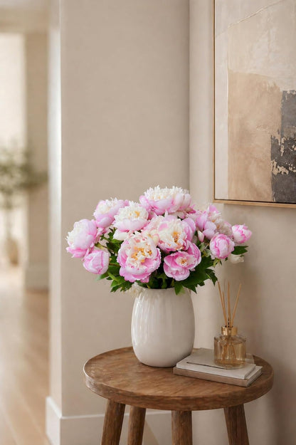 4 Pcs Silk Peonies Artificial Flowers Bulk Faux Peony Bouquet Fake Flower for Wedding Bridal Shower Centerpieces DIY Floral Arrangements Home Party Decorations (Peach Red)