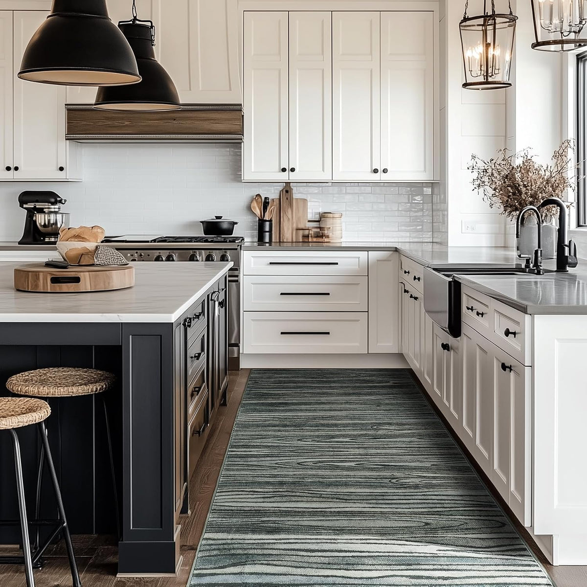 2.6x8 Hallway Runner Rug Washable Kitchen Non Slip Area Rugs Stripe Modern Abstract Throw Rugs Stain Resistant Low Pile Rug for Entryway, Laundry, Bathroom