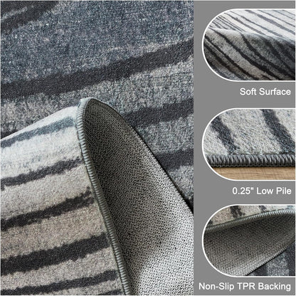 2.6x8 Hallway Runner Rug Washable Kitchen Non Slip Area Rugs Stripe Modern Abstract Throw Rugs Stain Resistant Low Pile Rug for Entryway, Laundry, Bathroom