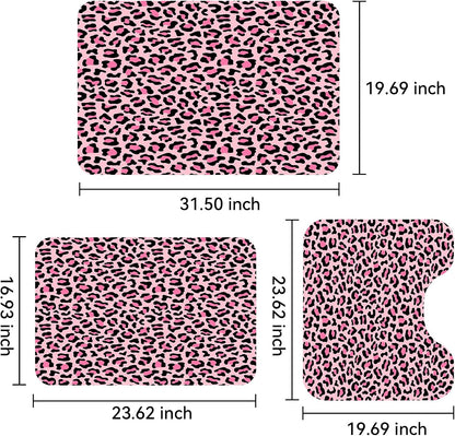 3Pcs Pink Leopard Print Bathroom Mat Set, Cute Girly Cheetah Rugs