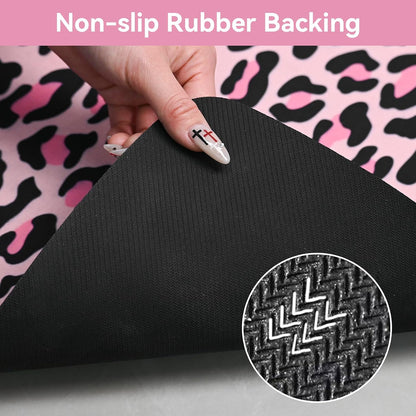 3Pcs Pink Leopard Print Bathroom Mat Set, Cute Girly Cheetah Rugs