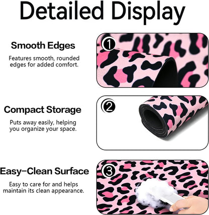 3Pcs Pink Leopard Print Bathroom Mat Set, Cute Girly Cheetah Rugs
