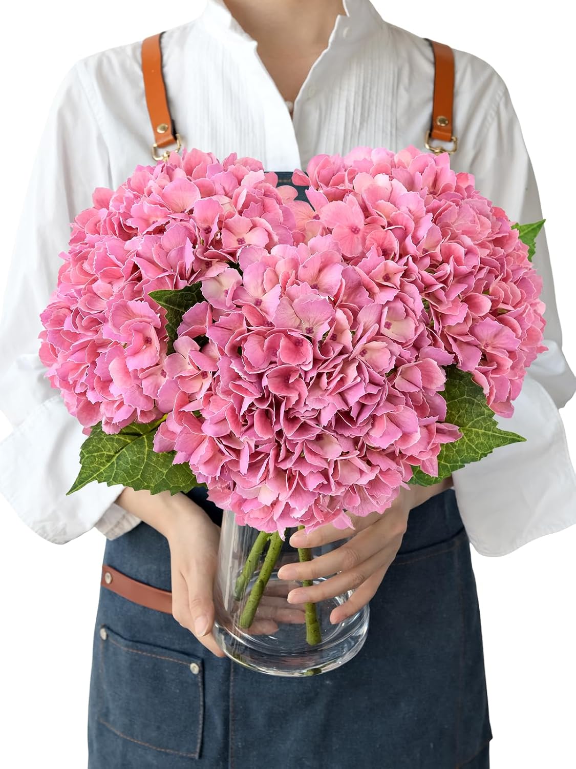 JINWOE Real Touch Artificial Hydrangea Flowers, 3pcs 21" Pink Latex Spring Silk Faux Hydrangea Flowers,Lifelike Artificial Hydrangeas with Stems for Porch Bouquets Wedding Home Baby Showers