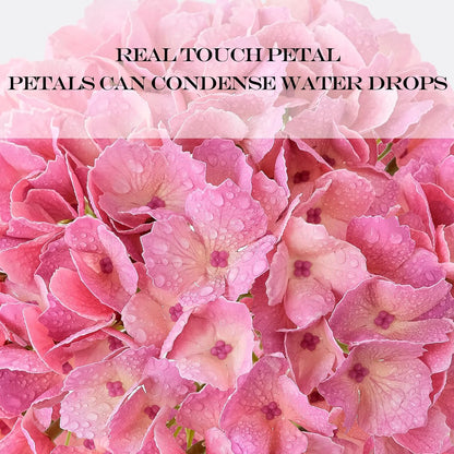 JINWOE Real Touch Artificial Hydrangea Flowers, 3pcs 21" Pink Latex Spring Silk Faux Hydrangea Flowers,Lifelike Artificial Hydrangeas with Stems for Porch Bouquets Wedding Home Baby Showers
