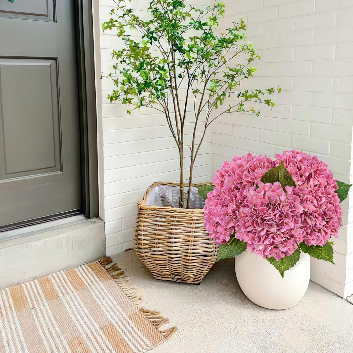 JINWOE Real Touch Artificial Hydrangea Flowers, 3pcs 21" Pink Latex Spring Silk Faux Hydrangea Flowers,Lifelike Artificial Hydrangeas with Stems for Porch Bouquets Wedding Home Baby Showers