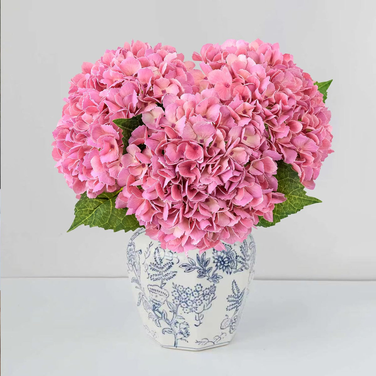 JINWOE Real Touch Artificial Hydrangea Flowers, 3pcs 21" Pink Latex Spring Silk Faux Hydrangea Flowers,Lifelike Artificial Hydrangeas with Stems for Porch Bouquets Wedding Home Baby Showers