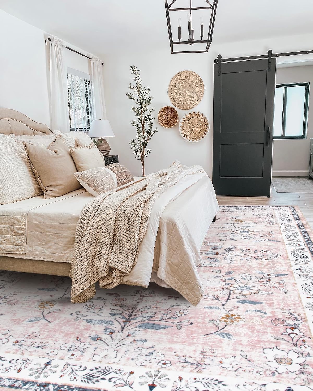 Washable Pink Area Rugs 9x12 for Living Room, Soft Non-Slip Large Pink Rug for Bedroom, Ultra-Thin Faux Wool Rugs Boho Carpet for Girls Room Nursery, Blush/Pinks