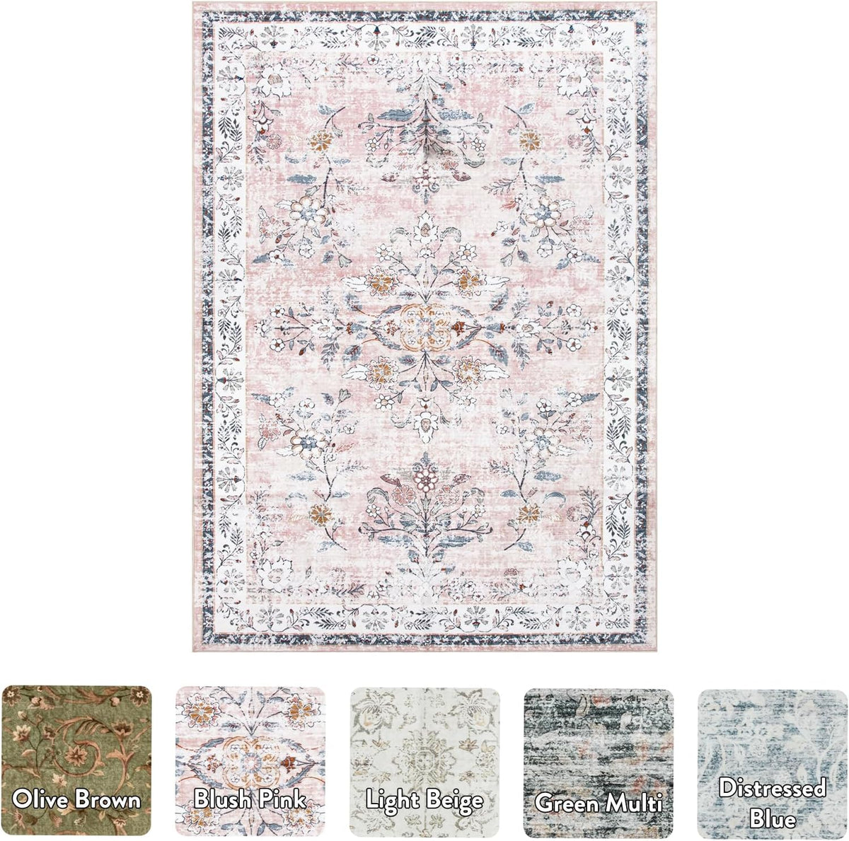 Washable Pink Area Rugs 9x12 for Living Room, Soft Non-Slip Large Pink Rug for Bedroom, Ultra-Thin Faux Wool Rugs Boho Carpet for Girls Room Nursery, Blush/Pinks