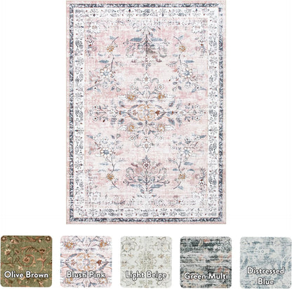 Washable Pink Area Rugs 9x12 for Living Room, Soft Non-Slip Large Pink Rug for Bedroom, Ultra-Thin Faux Wool Rugs Boho Carpet for Girls Room Nursery, Blush/Pinks