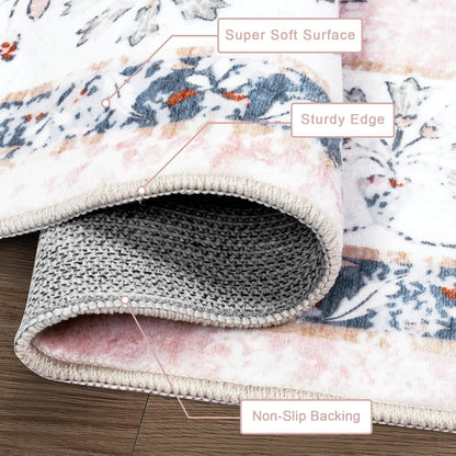 Washable Pink Area Rugs 9x12 for Living Room, Soft Non-Slip Large Pink Rug for Bedroom, Ultra-Thin Faux Wool Rugs Boho Carpet for Girls Room Nursery, Blush/Pinks