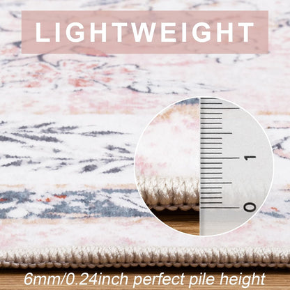 Washable Pink Area Rugs 9x12 for Living Room, Soft Non-Slip Large Pink Rug for Bedroom, Ultra-Thin Faux Wool Rugs Boho Carpet for Girls Room Nursery, Blush/Pinks