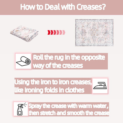 Washable Pink Area Rugs 9x12 for Living Room, Soft Non-Slip Large Pink Rug for Bedroom, Ultra-Thin Faux Wool Rugs Boho Carpet for Girls Room Nursery, Blush/Pinks