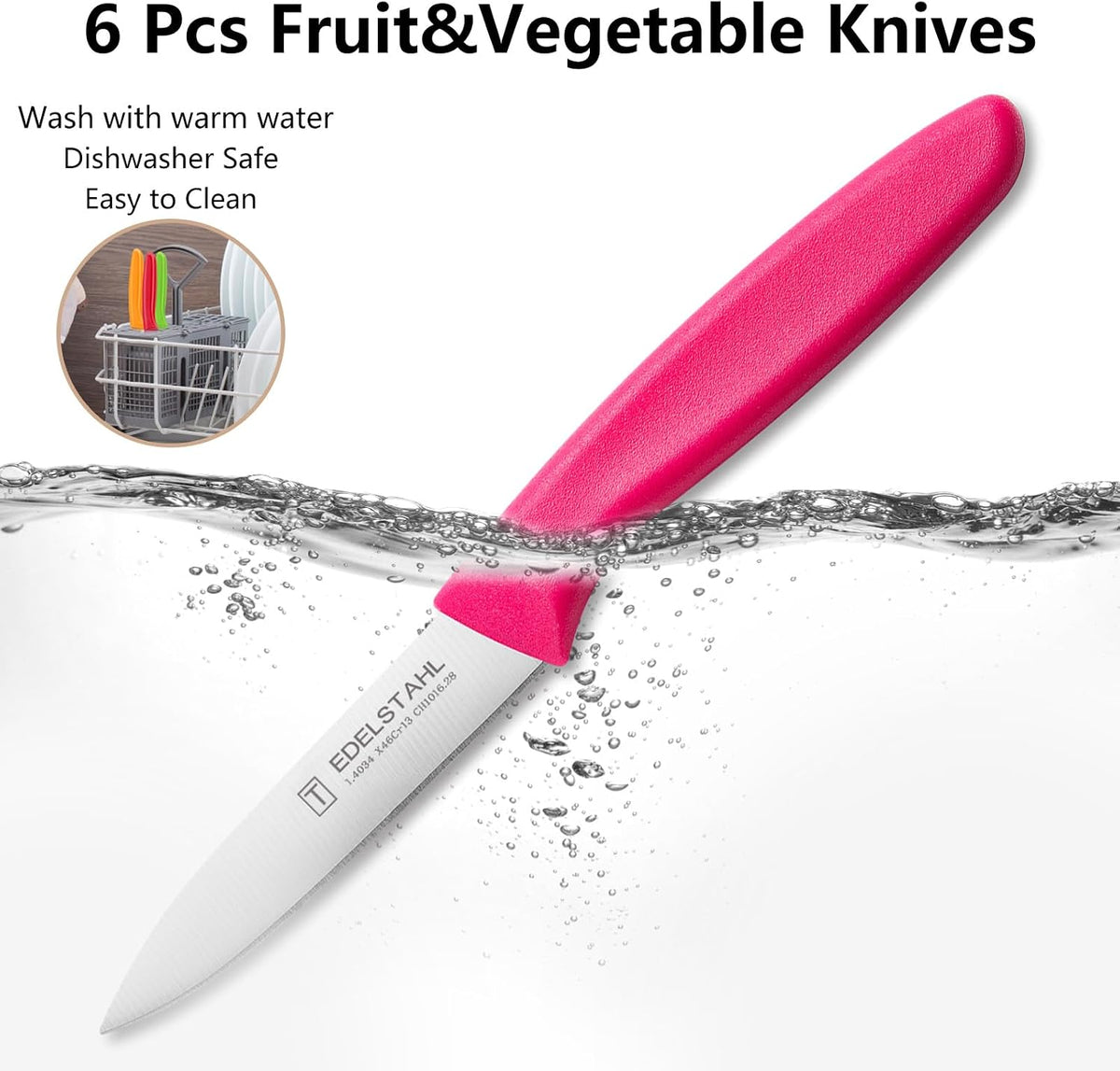 Paring Knives Set of 6,Vegetable&Fruit Knife Set,Small Knife,Pink