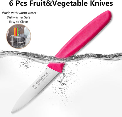 Paring Knives Set of 6,Vegetable&Fruit Knife Set,Small Knife,Pink