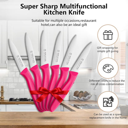 Paring Knives Set of 6,Vegetable&Fruit Knife Set,Small Knife,Pink