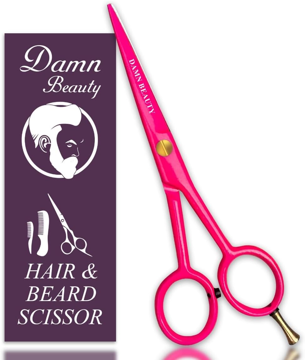 5.5"Professional Hair and Beard Scissor For Men & Women German Shears Use for Facial Hair, Trimming, Grooming, Cutting, and Styling of Beard (Pink)