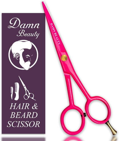 5.5"Professional Hair and Beard Scissor For Men & Women German Shears Use for Facial Hair, Trimming, Grooming, Cutting, and Styling of Beard (Pink)