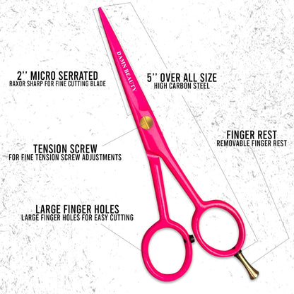 5.5"Professional Hair and Beard Scissor For Men & Women German Shears Use for Facial Hair, Trimming, Grooming, Cutting, and Styling of Beard (Pink)