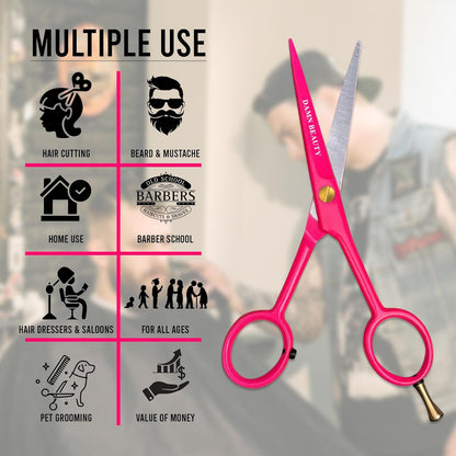 5.5"Professional Hair and Beard Scissor For Men & Women German Shears Use for Facial Hair, Trimming, Grooming, Cutting, and Styling of Beard (Pink)