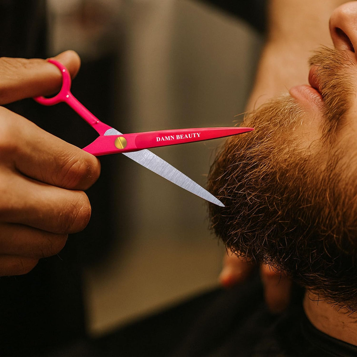 5.5"Professional Hair and Beard Scissor For Men & Women German Shears Use for Facial Hair, Trimming, Grooming, Cutting, and Styling of Beard (Pink)