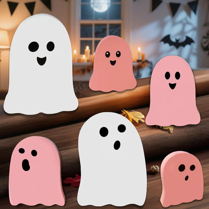Cute Ghost Halloween Decorations Indoor: 6PCS Wooden Ghost Decor Pink Halloween Decor Table Signs for Party Home Mantel Display
