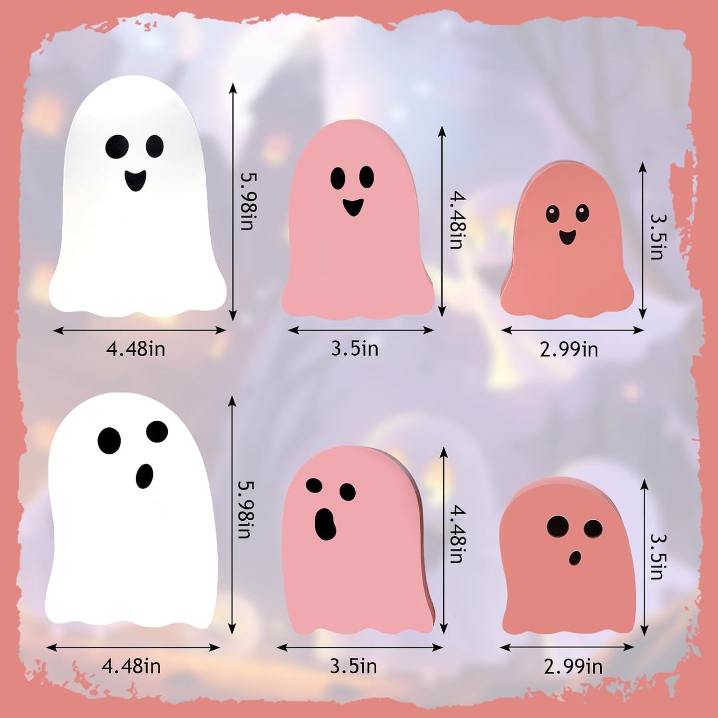 Cute Ghost Halloween Decorations Indoor: 6PCS Wooden Ghost Decor Pink Halloween Decor Table Signs for Party Home Mantel Display