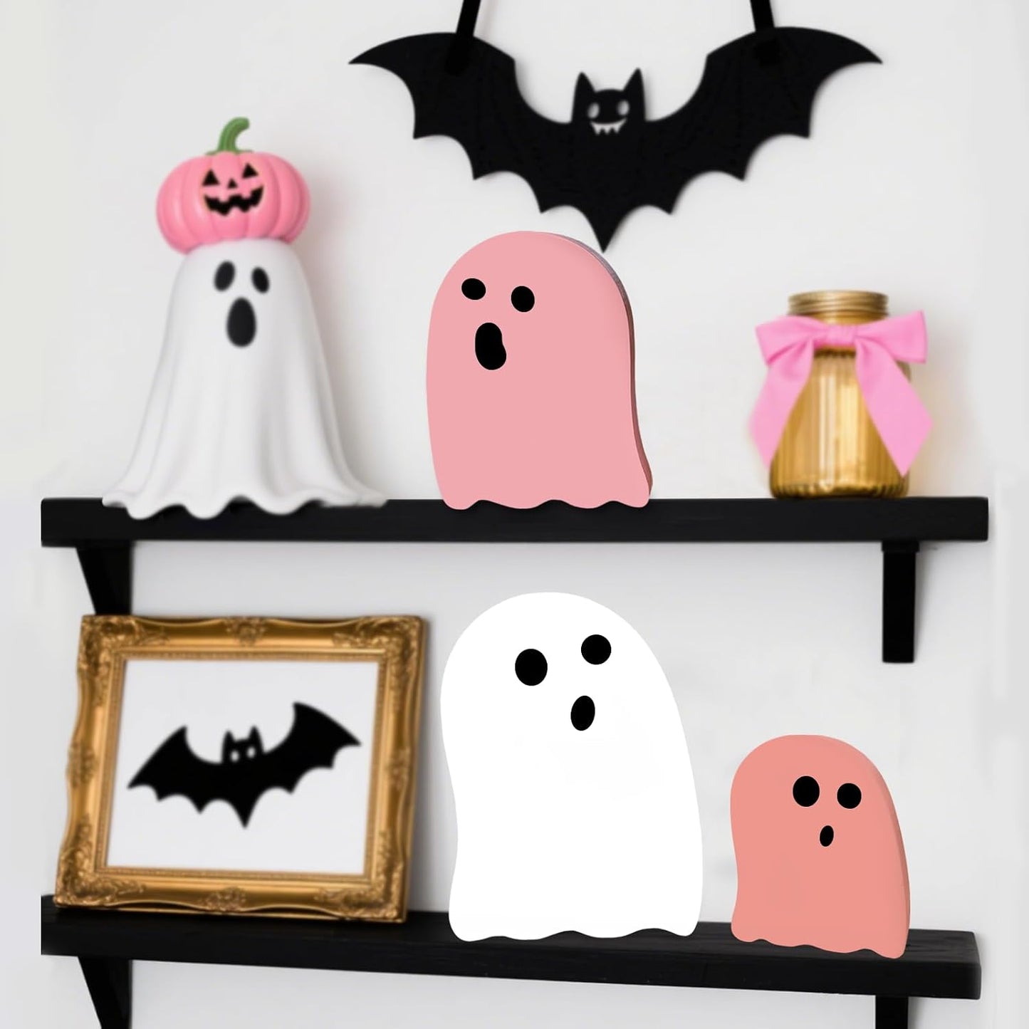 Cute Ghost Halloween Decorations Indoor: 6PCS Wooden Ghost Decor Pink Halloween Decor Table Signs for Party Home Mantel Display