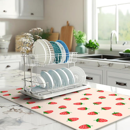 Strawberry Kitchen Decor-Pink Drying Mat,Absorbent and Non-Slip Kitchen Mat for Sink,Dish Rack Coffee Bar,Cute Kitchens Mats that Protects Countertops Dries Dishes Fast 12x20 Inches