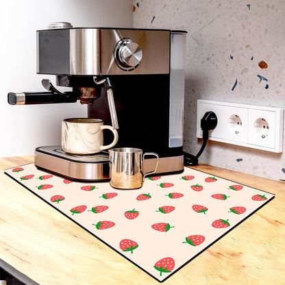 Strawberry Kitchen Decor-Pink Drying Mat,Absorbent and Non-Slip Kitchen Mat for Sink,Dish Rack Coffee Bar,Cute Kitchens Mats that Protects Countertops Dries Dishes Fast 12x20 Inches