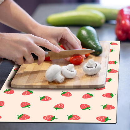 Strawberry Kitchen Decor-Pink Drying Mat,Absorbent and Non-Slip Kitchen Mat for Sink,Dish Rack Coffee Bar,Cute Kitchens Mats that Protects Countertops Dries Dishes Fast 12x20 Inches
