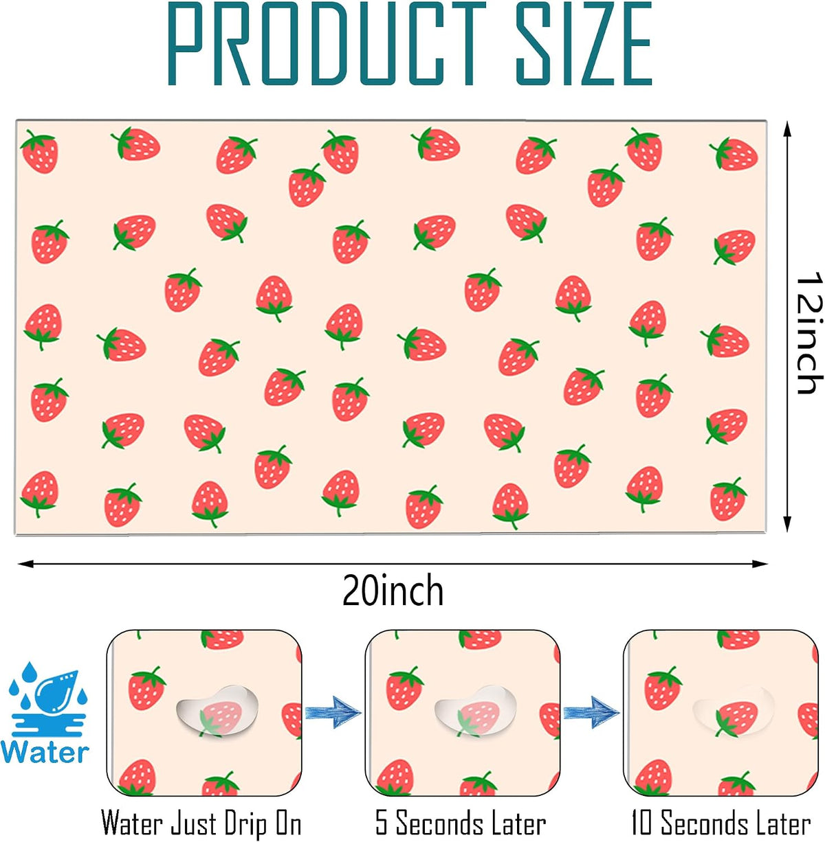 Strawberry Kitchen Decor-Pink Drying Mat,Absorbent and Non-Slip Kitchen Mat for Sink,Dish Rack Coffee Bar,Cute Kitchens Mats that Protects Countertops Dries Dishes Fast 12x20 Inches