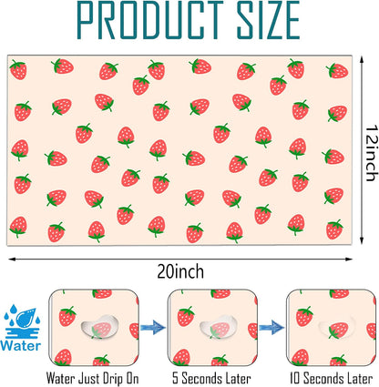 Strawberry Kitchen Decor-Pink Drying Mat,Absorbent and Non-Slip Kitchen Mat for Sink,Dish Rack Coffee Bar,Cute Kitchens Mats that Protects Countertops Dries Dishes Fast 12x20 Inches
