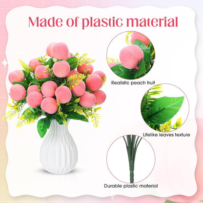 Daifunli 4 Pack 16 Inch Artificial Peach Branches with 12 Fruit Realistic Fake Peach Bouquet with Leaves Faux Fruit Flowers Table Centerpiece for Vase Home Party Wedding Decoration