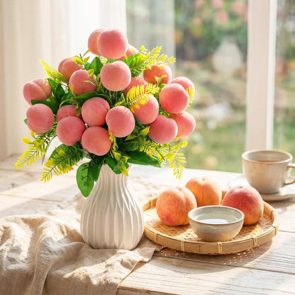 Daifunli 4 Pack 16 Inch Artificial Peach Branches with 12 Fruit Realistic Fake Peach Bouquet with Leaves Faux Fruit Flowers Table Centerpiece for Vase Home Party Wedding Decoration
