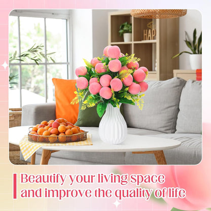 Daifunli 4 Pack 16 Inch Artificial Peach Branches with 12 Fruit Realistic Fake Peach Bouquet with Leaves Faux Fruit Flowers Table Centerpiece for Vase Home Party Wedding Decoration