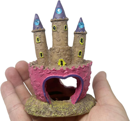 Small Cartoon Aquarium Castle Decor, Mini Cute Pink Castle Hide Cave Hideouts for Small Fishes Shrimp Crab Fish Larvaes Cichlid, Princess Style Castles Statue Birthday Party Table Decor - 11 x 8 cm