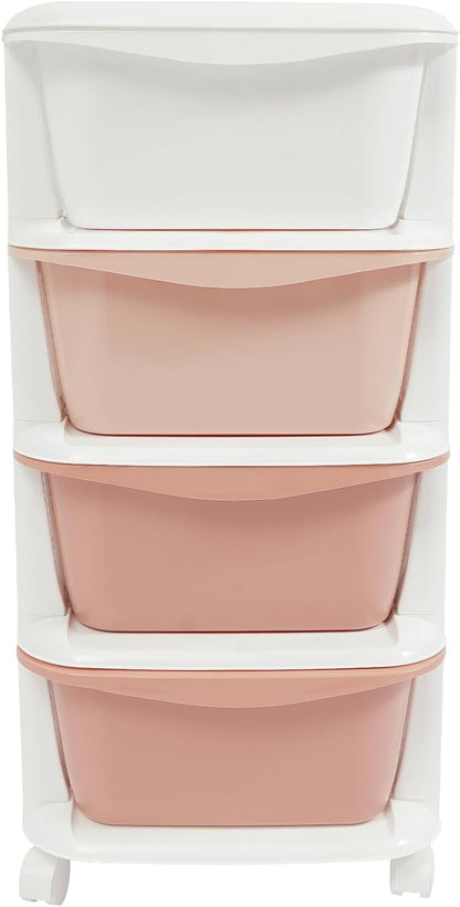 4 Drawers Plastic Storage Cart,4 Tier Storage Unit,Storage Tower on Wheels for Bedroom Living Room,Pink