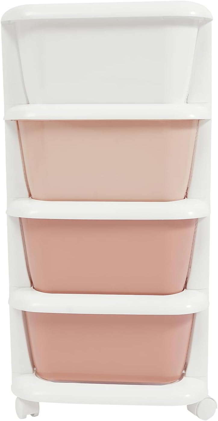 4 Drawers Plastic Storage Cart,4 Tier Storage Unit,Storage Tower on Wheels for Bedroom Living Room,Pink