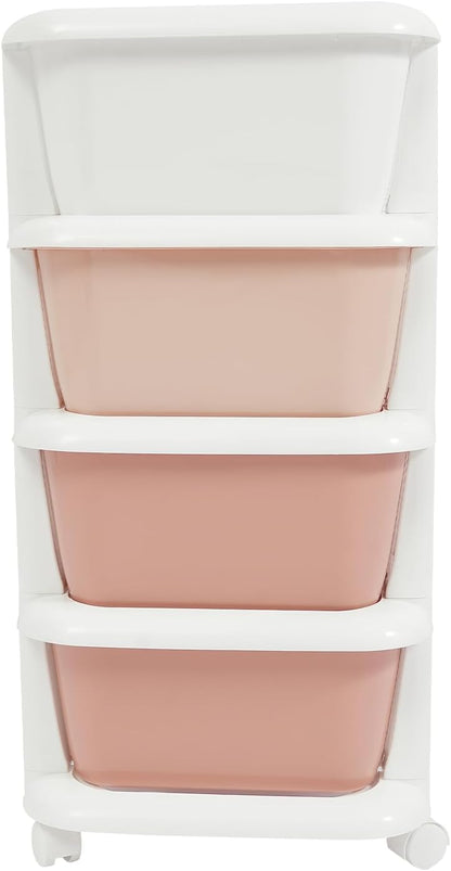 4 Drawers Plastic Storage Cart,4 Tier Storage Unit,Storage Tower on Wheels for Bedroom Living Room,Pink