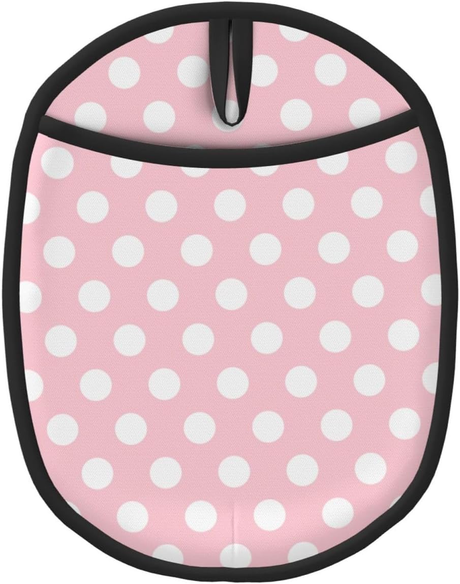 Light Pink Polka Dot Print Pot Holders for Kitchen 1 PC - Heat Resistant Oven Mitts Hot Pads with Pocket, Silicone Pot Holders with Hanging Loop, Non Slip Potholders for Kitchen Baking Cooking