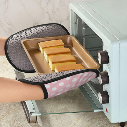Light Pink Polka Dot Print Pot Holders for Kitchen 1 PC - Heat Resistant Oven Mitts Hot Pads with Pocket, Silicone Pot Holders with Hanging Loop, Non Slip Potholders for Kitchen Baking Cooking